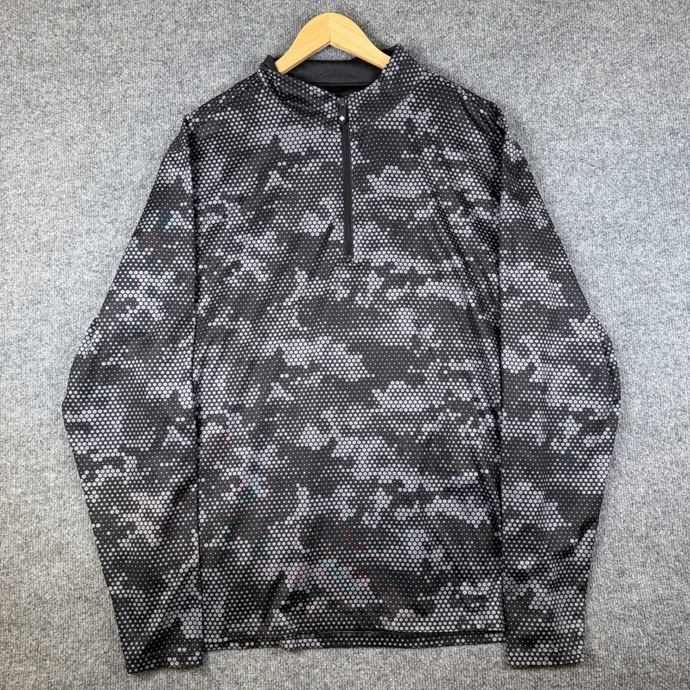 Pins & Aces 1/4 Zip Performance Pullover Mens XL Black Gray Camo Golf Stretch